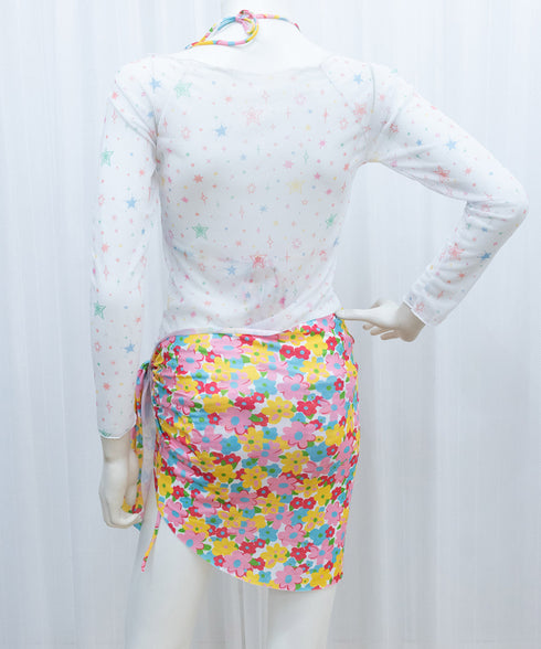 花柄 ビキニ 4点セット セパレート水着 カラフル レディース水着ビキニ 日焼け防止長袖 カバーアップ ノンワイヤー パレオ付き 水着上下セット おしゃれ 海水浴 98TIANYY-001